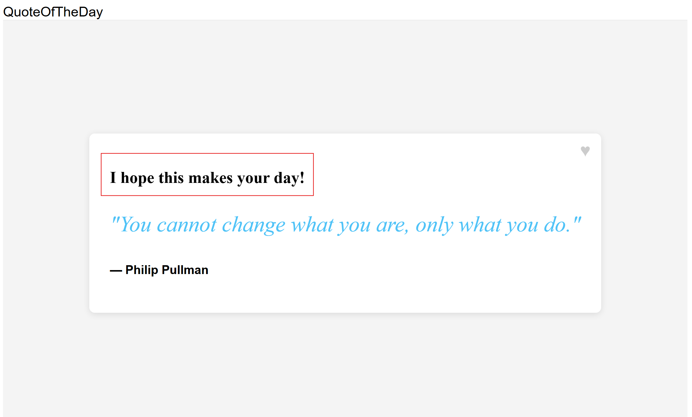 Screenshot of the Quote of the day app, showing long greeting message for the user.