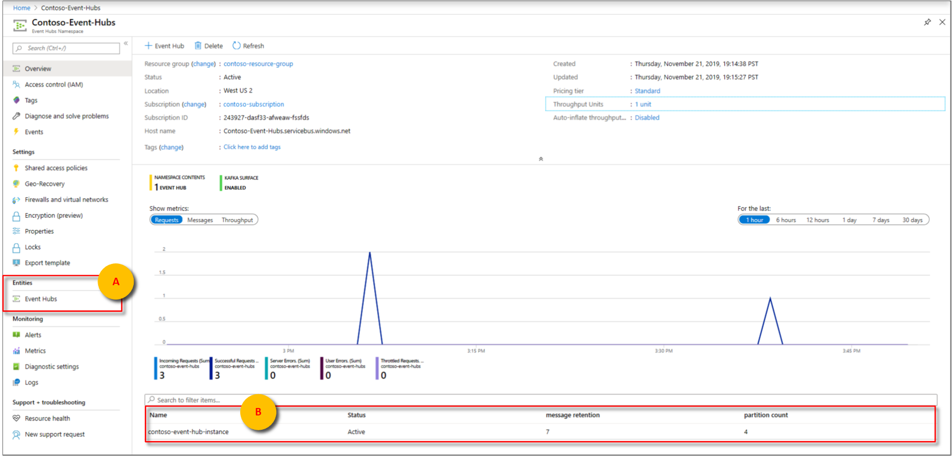 Open your event hub namespace