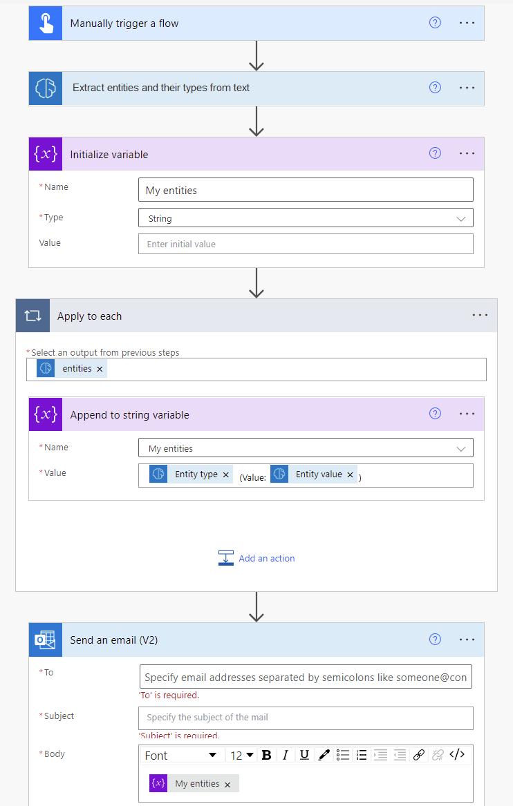 Send an email Choose an a action'.