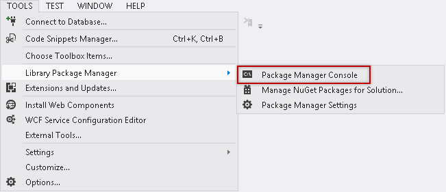 Opening the NuGet Package Manager Console Opening the NuGet Package Manager Console
