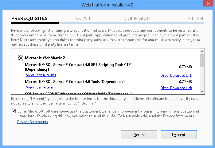Accepting the license terms Accepting the license terms