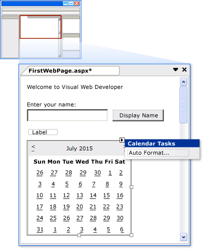 Calendar control in Design view Calendar control in Design view