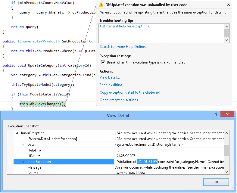 Exception for duplicated category names Exception for duplicated category names
