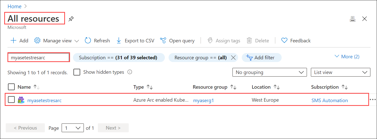 Screenshot of go to Azure Arc resource.