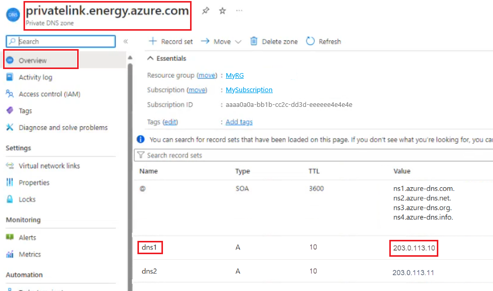 Screenshot that shows DNS Zone.