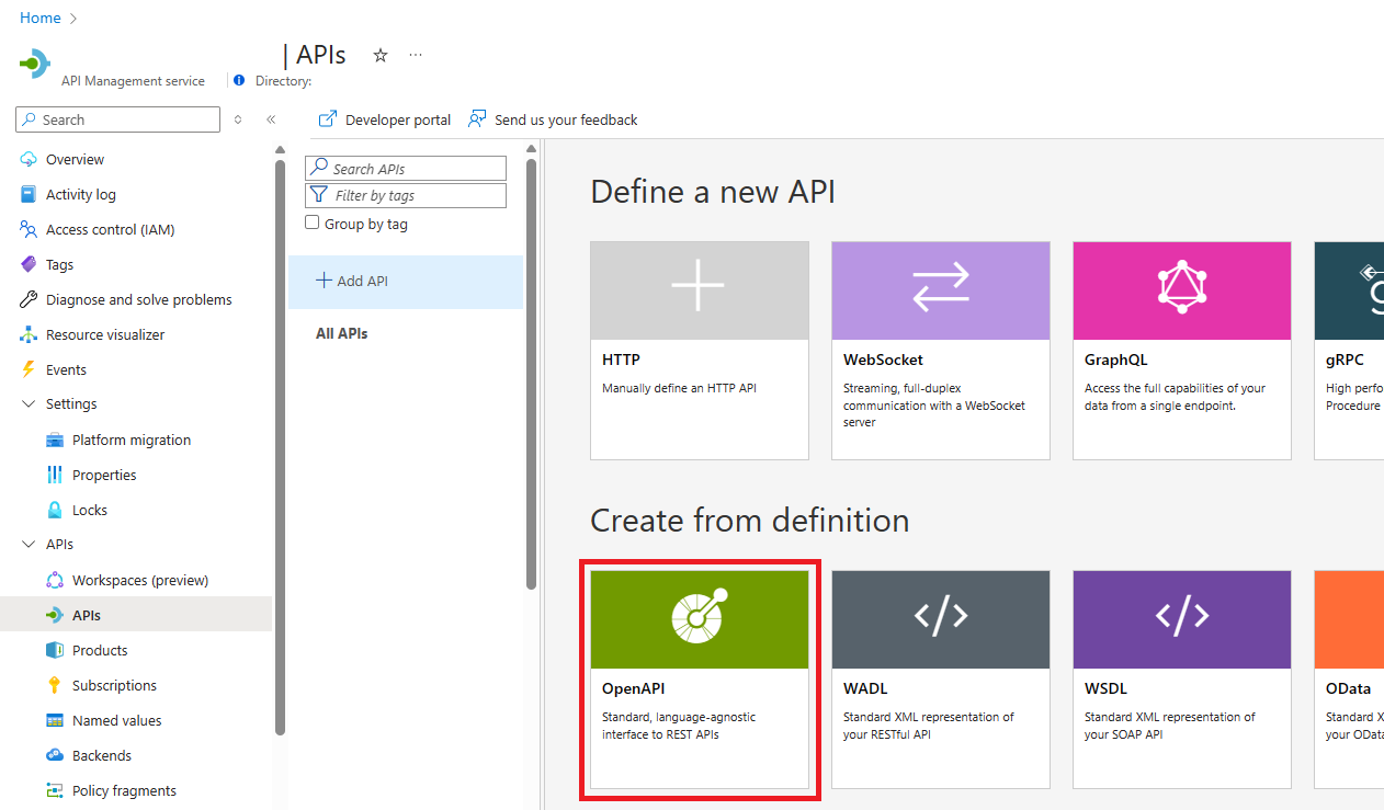 Screenshot of the OpenAPI import screen.