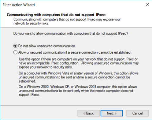 specify the behavior is an unsecure connection is established 20
