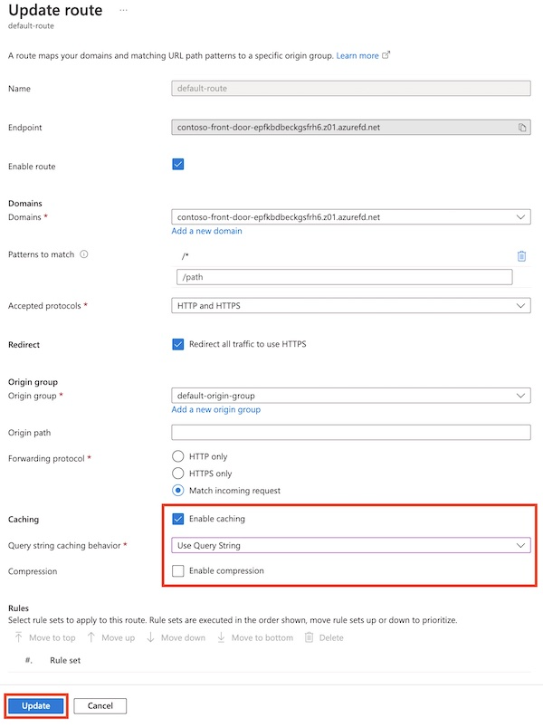 Screenshot of route with caching configured.