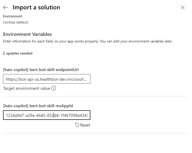 A screenshot of the copilot studio integration parameters