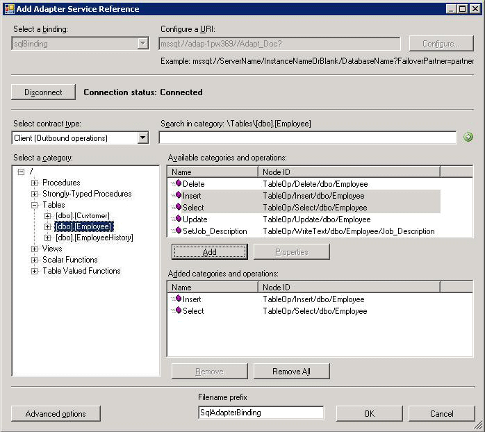 sql_adap_add_adap_serv_ref Generate WCF client or service contract