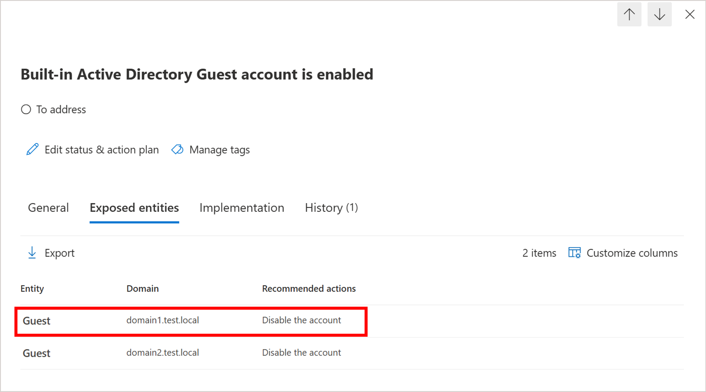 Screenshot that shows the Built-in Active Directory account is enabled.