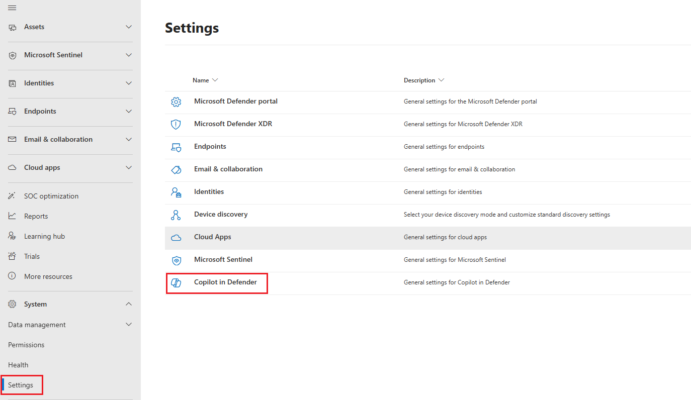 Screenshot that shows the Copilot settings page in Microsoft Sentinel.