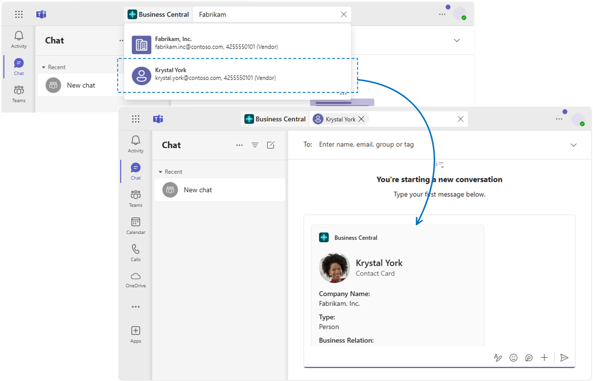 Look up Business Central contacts from Teams compose box.