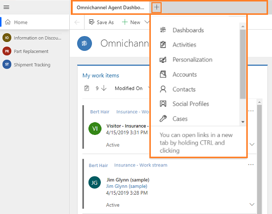 Omnichannel for Customer Service sitemap in the application tab Omnichannel for Customer Service sitemap appears when you select + icon in the application tab.