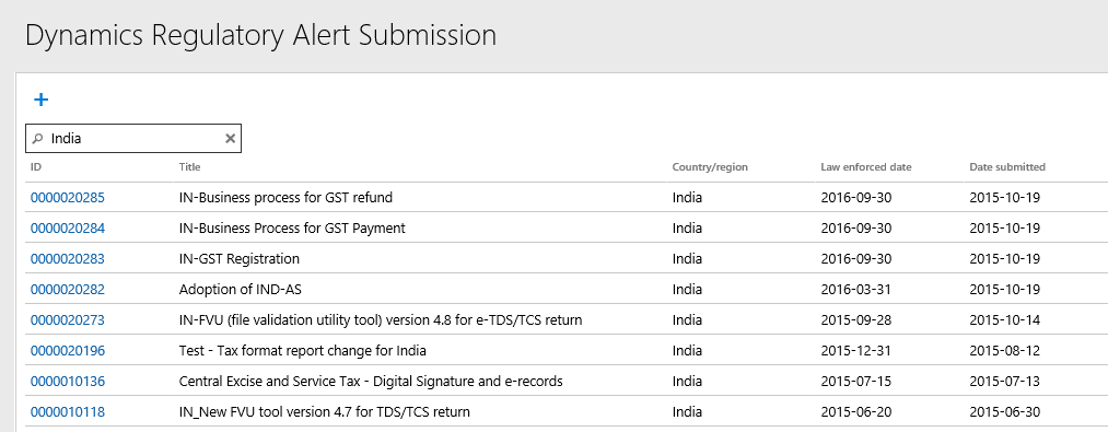 Screenshot of Alert grid.