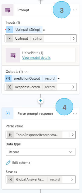 Screenshot of Copilot Studio Agent Prompt Action Node.