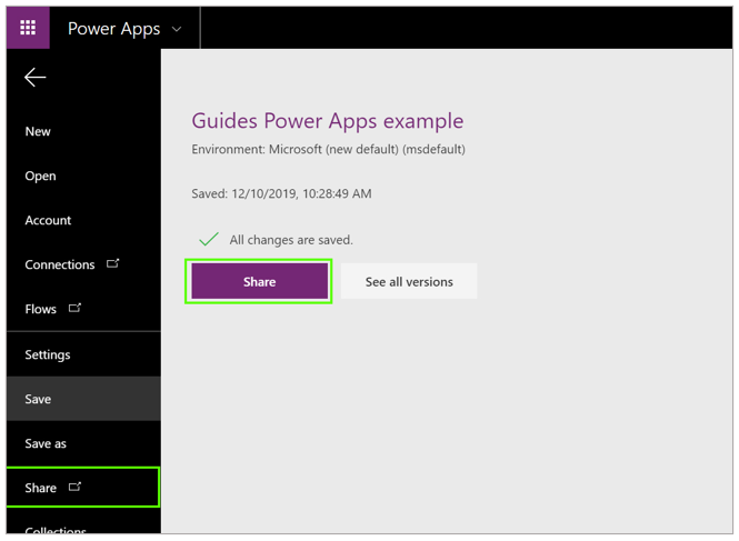 Screenshot of the Share button Screenshot of the Share button.