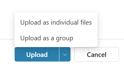 Screenshot of the Group upload option in Copilot Studio.