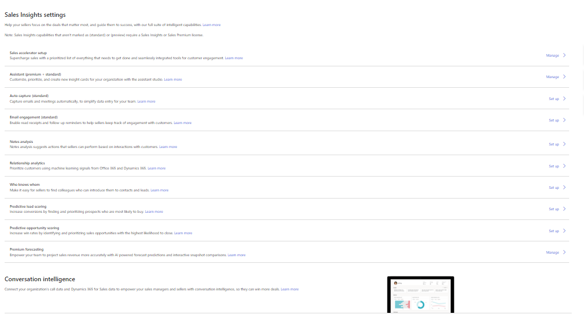Premium Sales Insights settings page Premium Sales Insights settings page