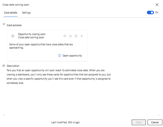 Screenshot showing the details of a card