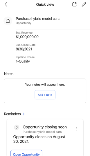 Quick view form opened from the home page Quick view form opened from the home page.