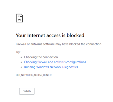 Screenshot of a message that says internet access is blocked.
