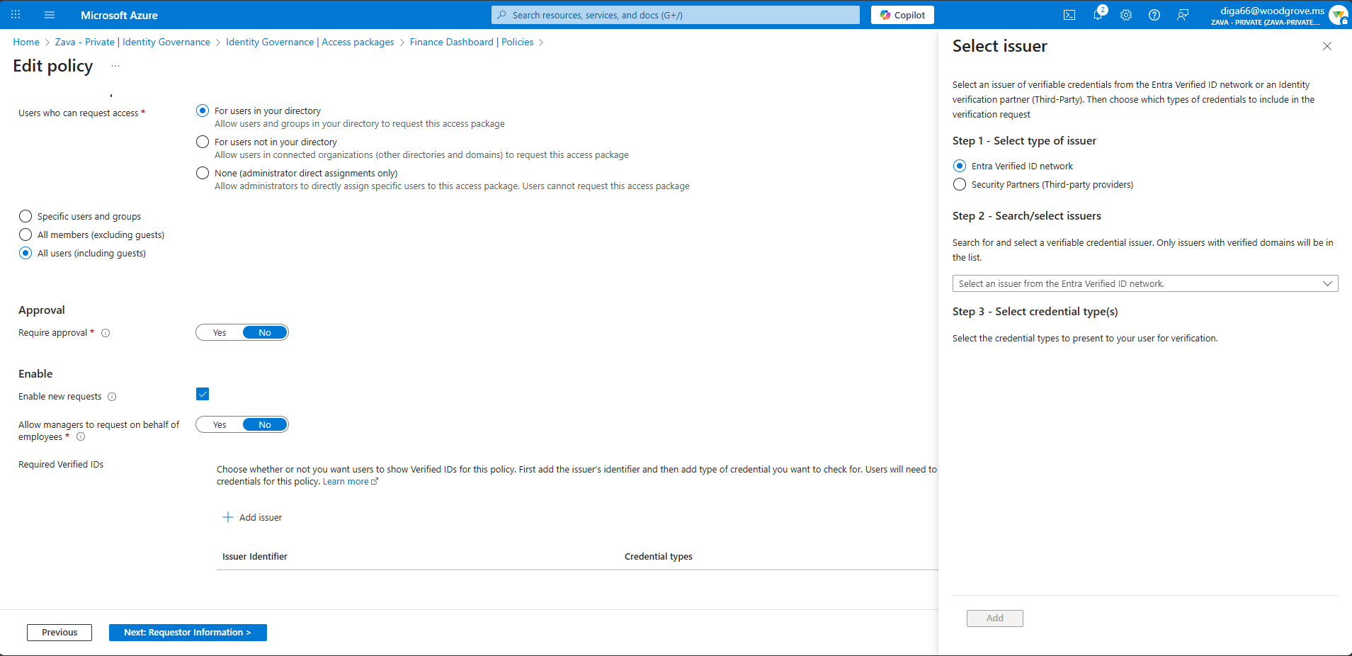 Screenshot of issuer verified ID in an access package.