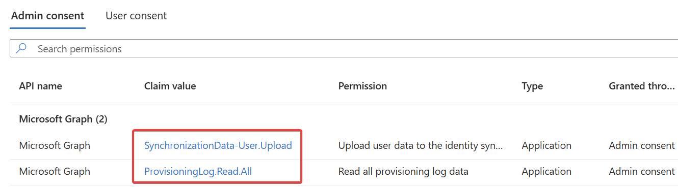 Screenshot of managed identity permissions.