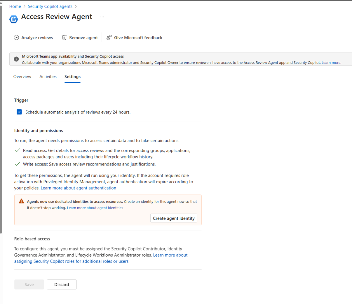 Screenshot of detailed access review agent identity screen.