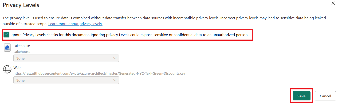 Screenshot showing the privacy level dialogue with the Ignore privacy levels option selected.