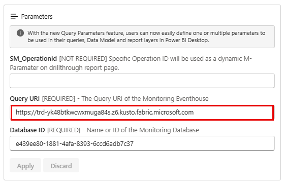 Screenshot of the Query URI field in the parameters settings.