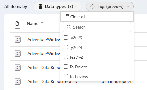 Screenshot of the explore tab's tags selector.