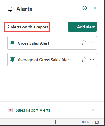 Screenshot showing the alert message at the top showing the number of alerts in the report.