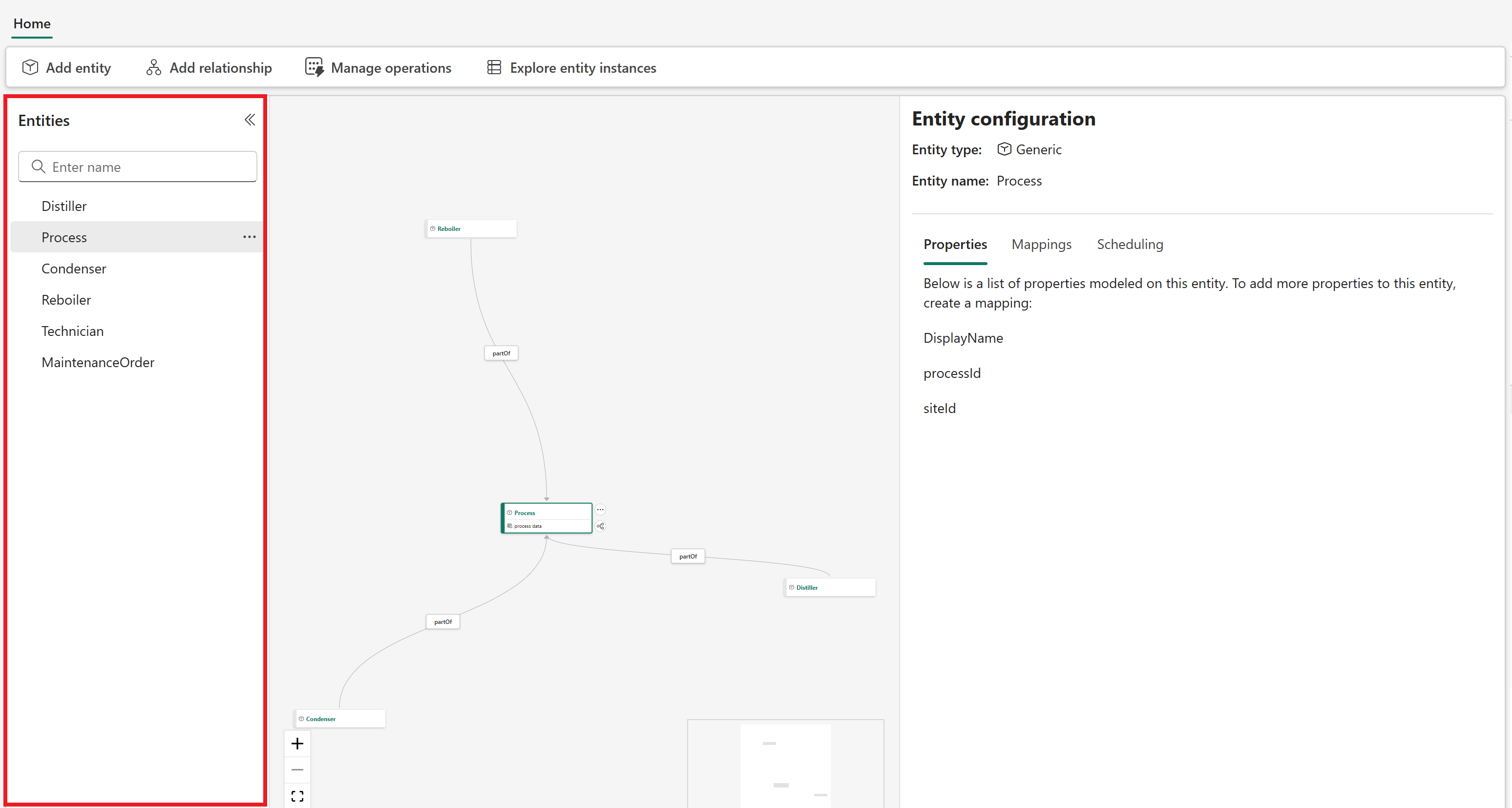 Screenshot of the entity list pane.