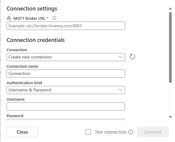Screenshot that shows the Connection settings section.