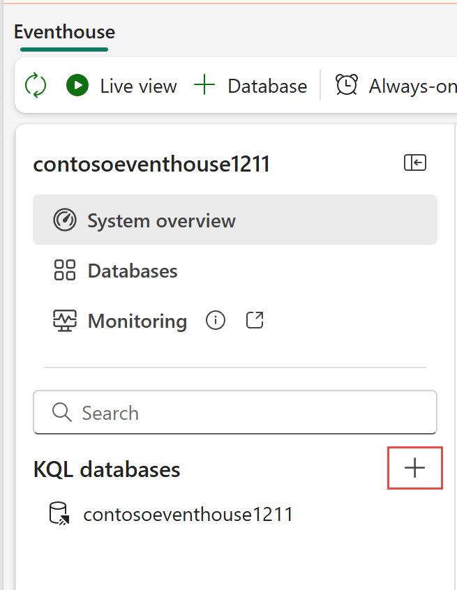 Screenshot showing the selector to add a new database.