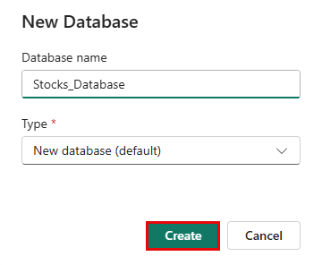 Screenshot showing the pop-up box to name your new database.