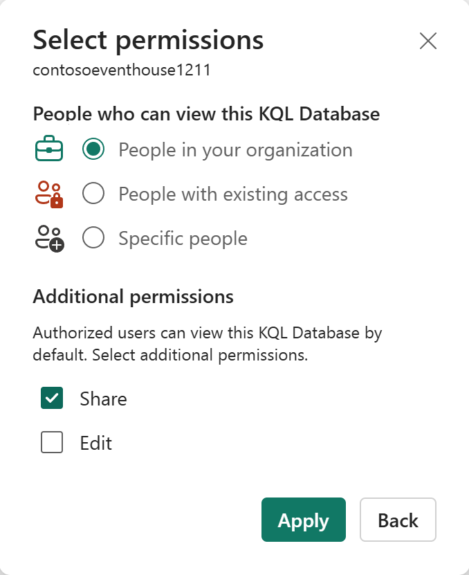 Screenshot showing the Select permissions page.