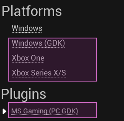 Unreal Engine GDK Platform & Plugins settings