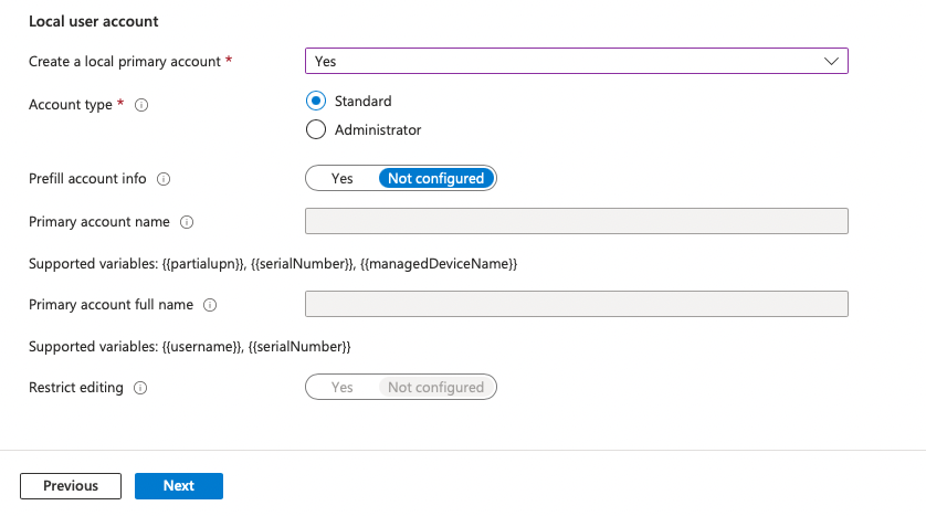 Screen capture that shows the options available for a non-admin user account.