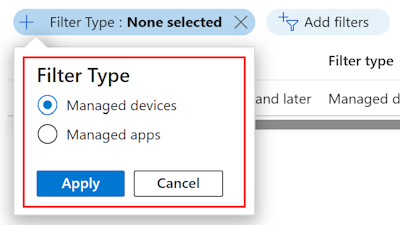 Screenshot that shows the filtered list of assignment filters by managed devices in Microsoft Intune.