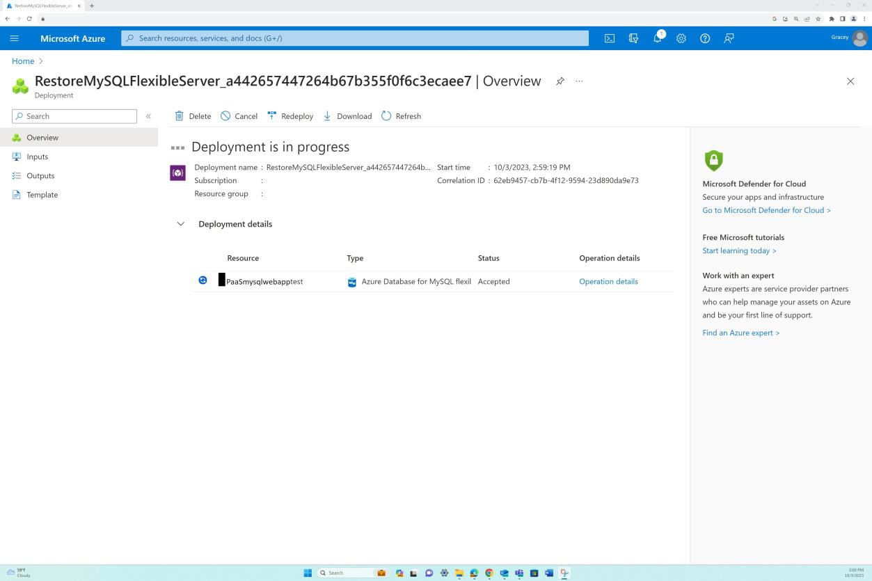 Azure deployment overview: your deployment is in progress.