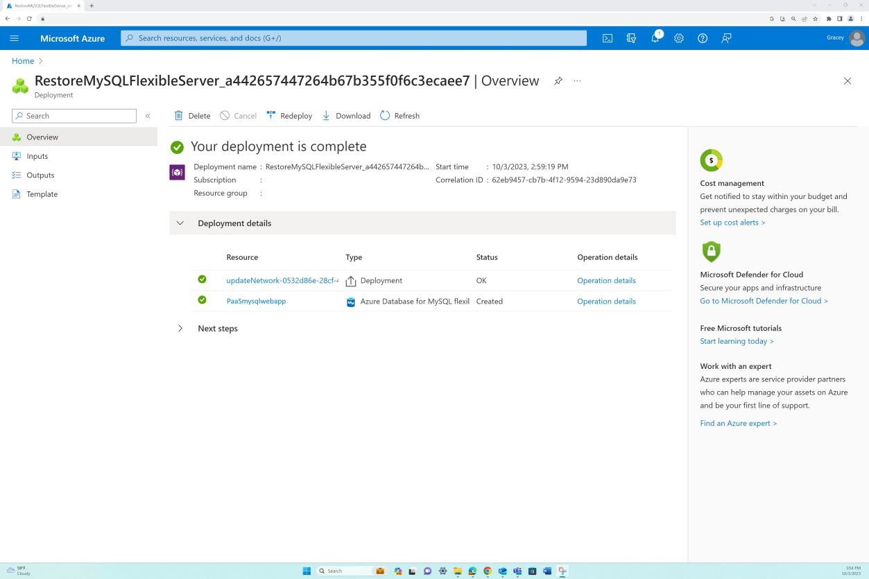 Azure deployment overview: your deployment is complete.