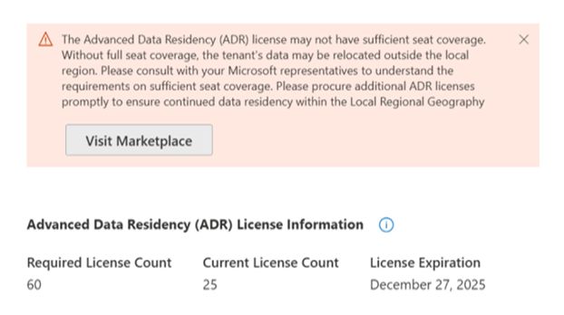 Screenshot of Data Location View Insufficient ADR Seat Coverage.