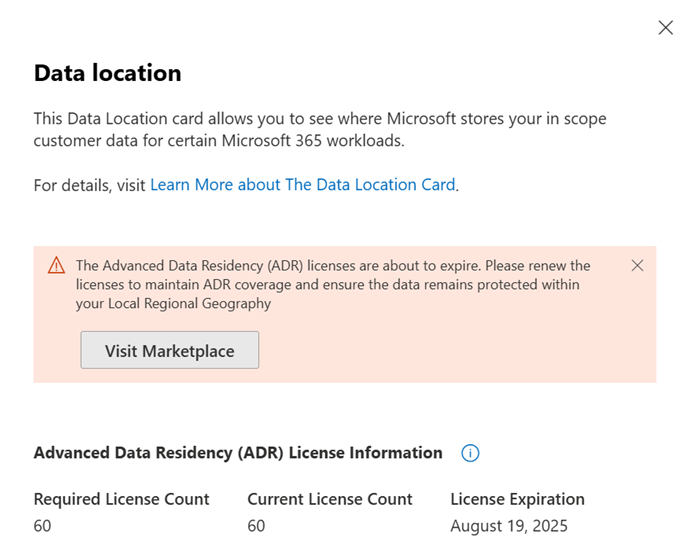 Screenshot of Data Location View ADR Licenses Expiring.