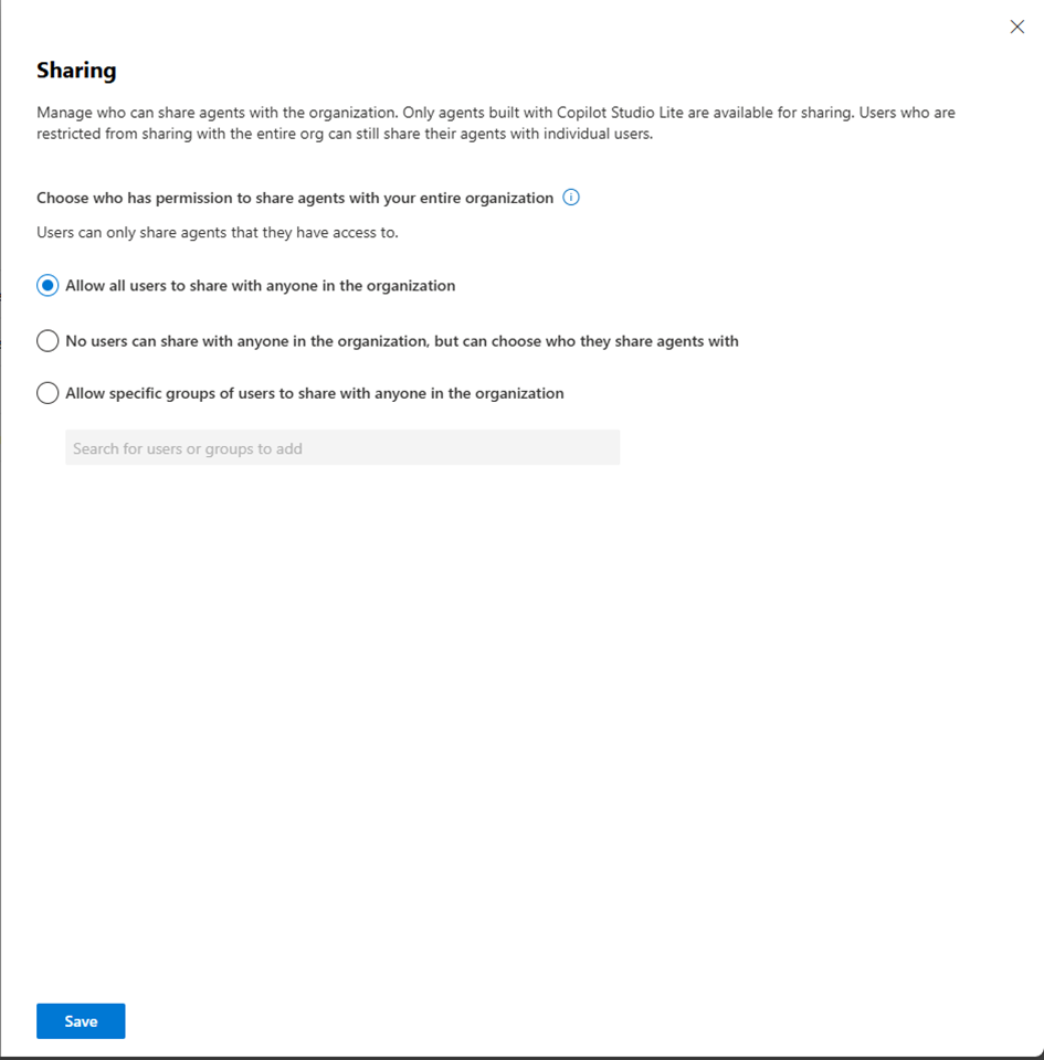 Screenshot of Shared settings.