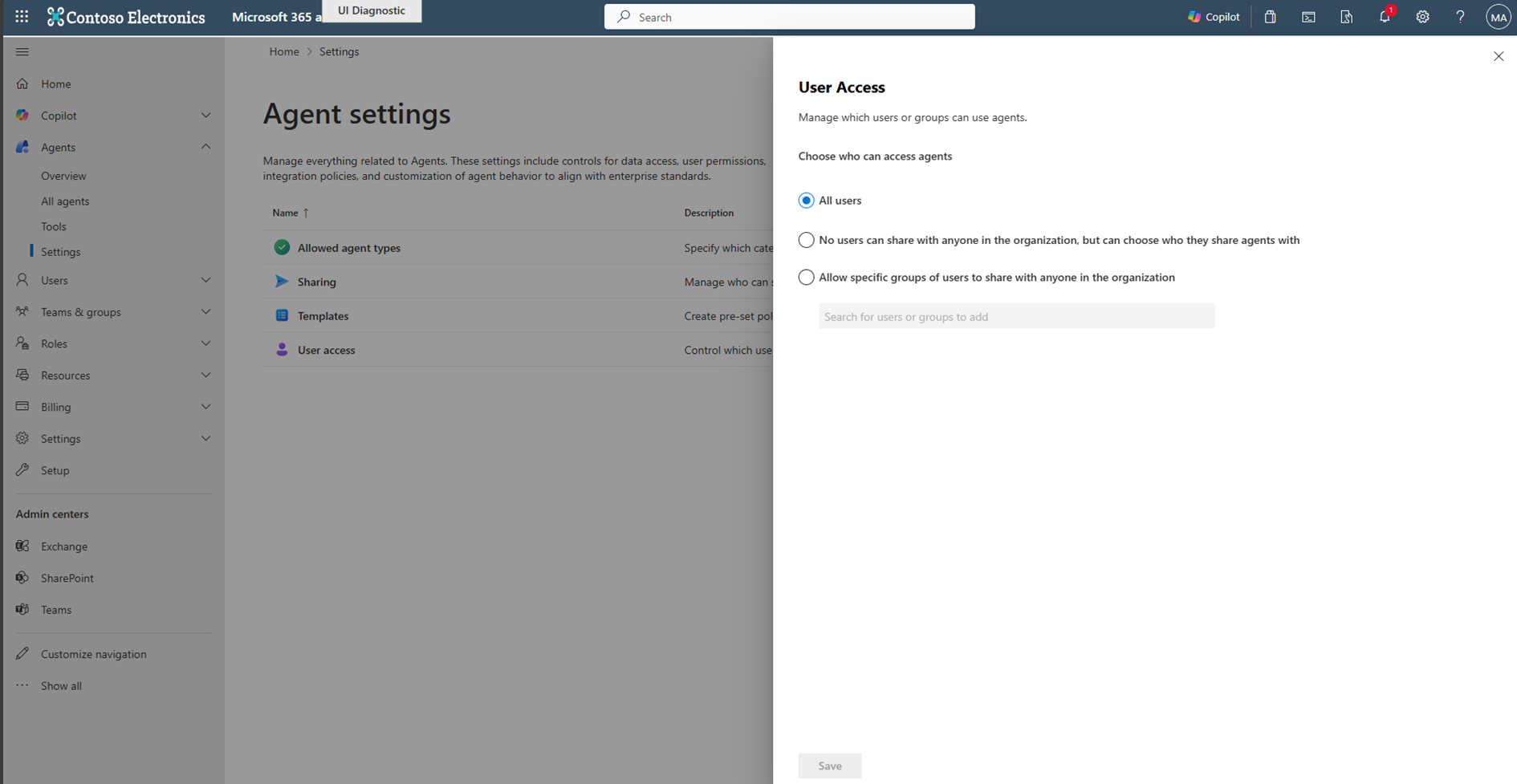 Screenshot of User access page.