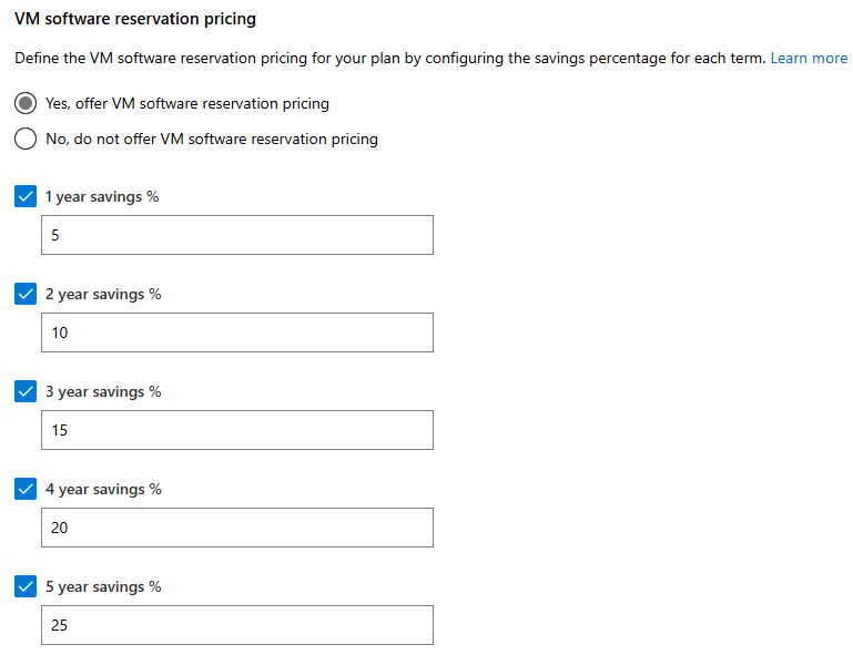 Screenshot of partner center vm reservation pricing.