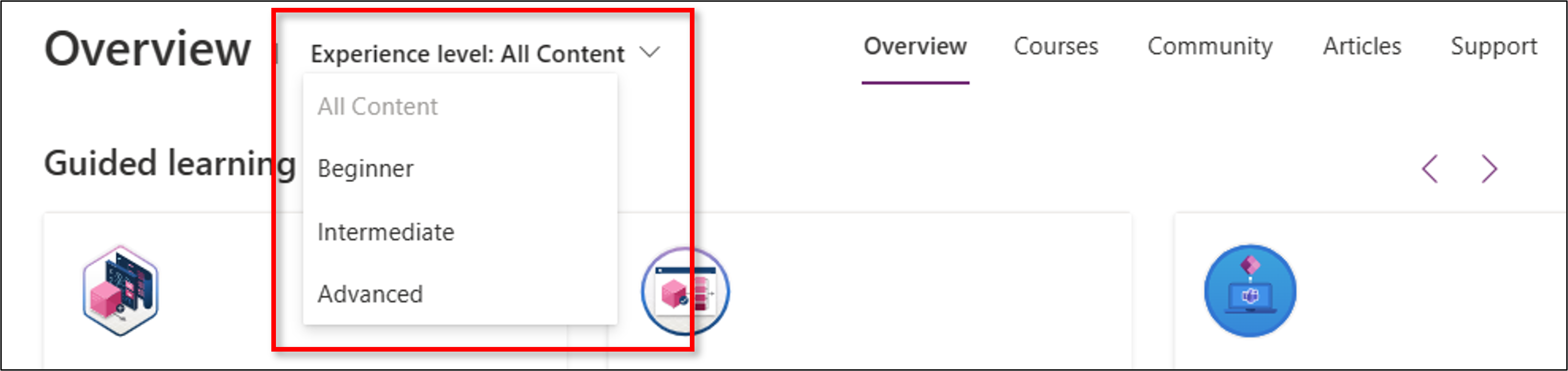Experience level selection Experience level selection.