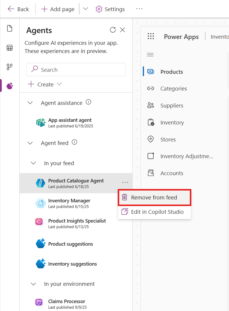 App designer remove agent from app